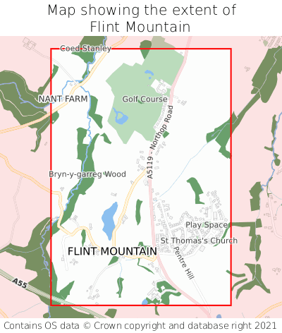 Map showing extent of Flint Mountain as bounding box