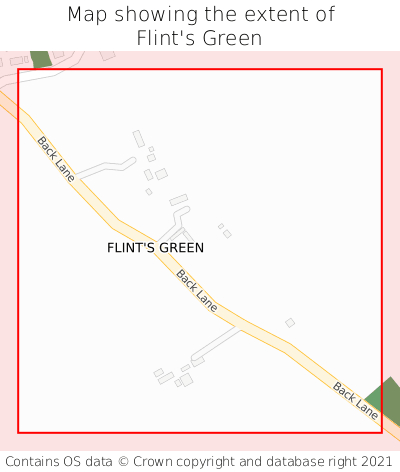 Map showing extent of Flint's Green as bounding box