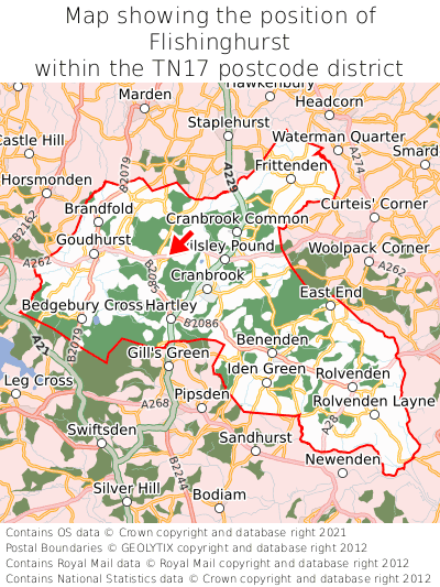 Map showing location of Flishinghurst within TN17
