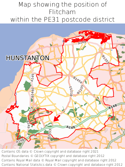 Map showing location of Flitcham within PE31