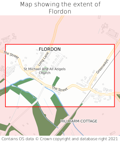 Map showing extent of Flordon as bounding box