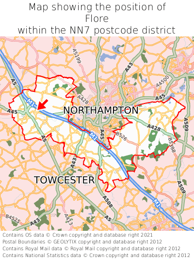 Map showing location of Flore within NN7