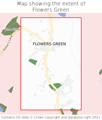 Map showing extent of Flowers Green as bounding box