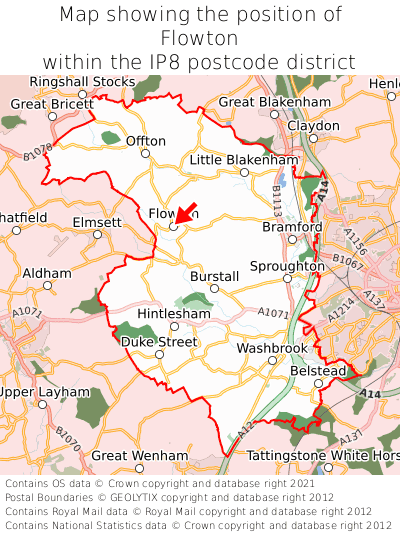 Map showing location of Flowton within IP8