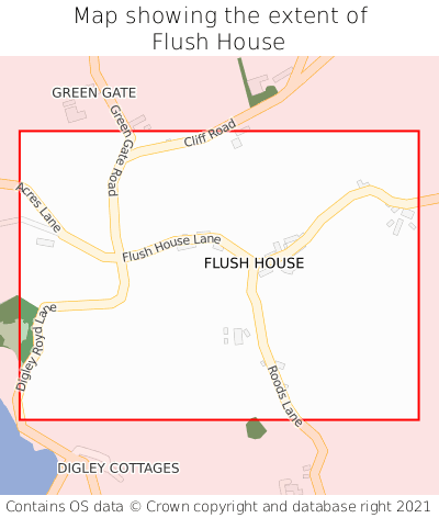 Map showing extent of Flush House as bounding box