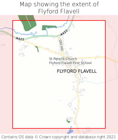 Map showing extent of Flyford Flavell as bounding box