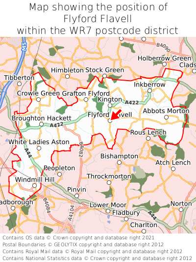 Map showing location of Flyford Flavell within WR7