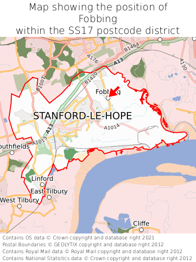 Map showing location of Fobbing within SS17
