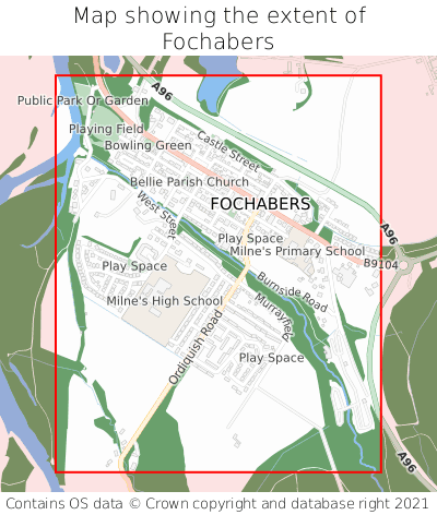 Map showing extent of Fochabers as bounding box