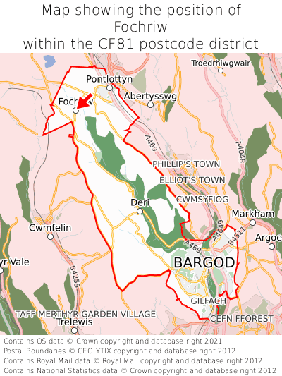 Map showing location of Fochriw within CF81