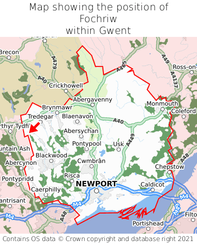 Map showing location of Fochriw within Gwent
