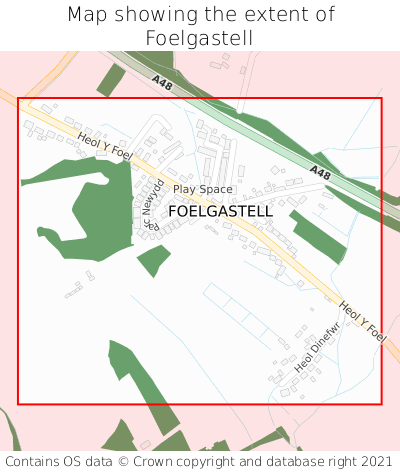 Map showing extent of Foelgastell as bounding box