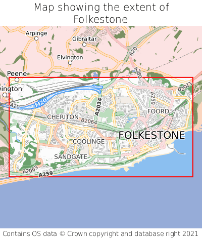 Map showing extent of Folkestone as bounding box