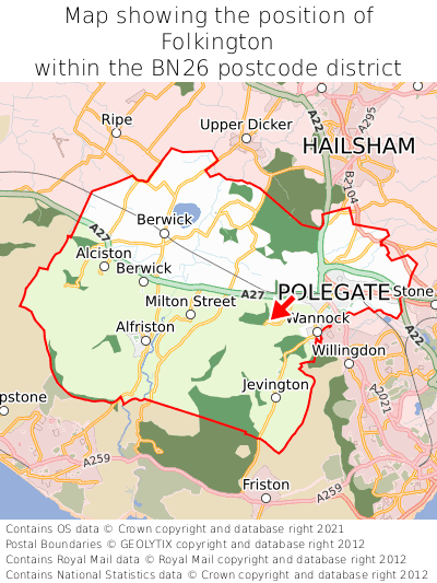 Map showing location of Folkington within BN26