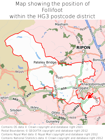 Map showing location of Follifoot within HG3