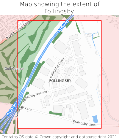 Map showing extent of Follingsby as bounding box