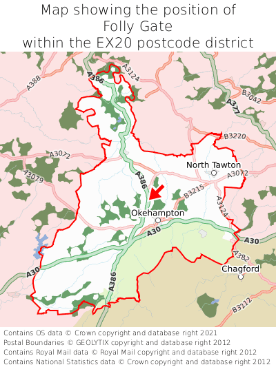 Map showing location of Folly Gate within EX20