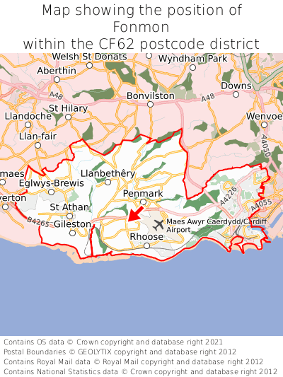 Map showing location of Fonmon within CF62