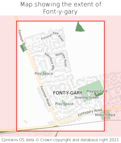 Map showing extent of Font-y-gary as bounding box
