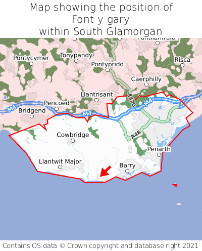 Map showing location of Font-y-gary within South Glamorgan