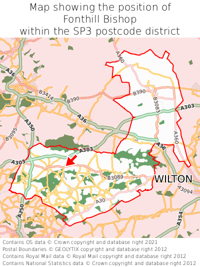 Map showing location of Fonthill Bishop within SP3