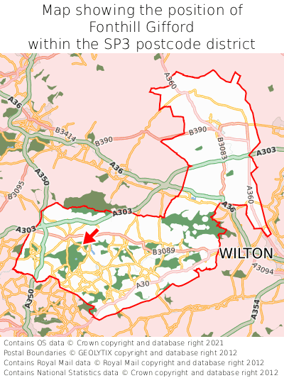 Map showing location of Fonthill Gifford within SP3