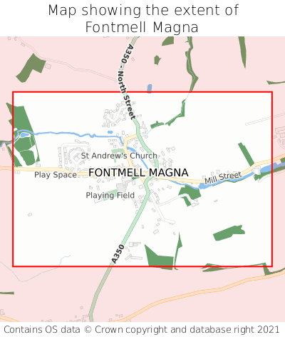 Map showing extent of Fontmell Magna as bounding box
