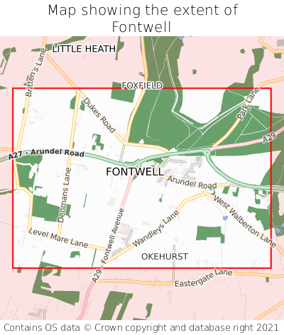 Map showing extent of Fontwell as bounding box