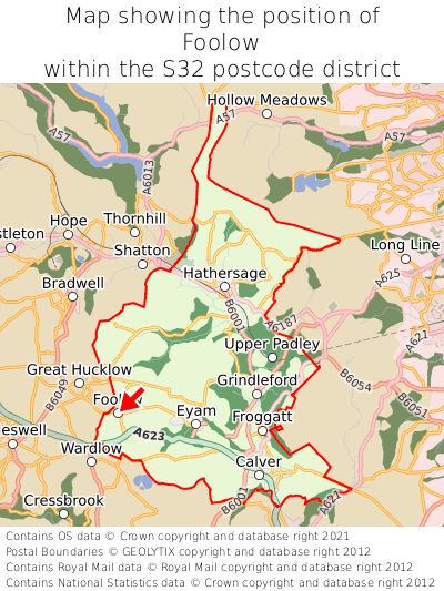 Map showing location of Foolow within S32