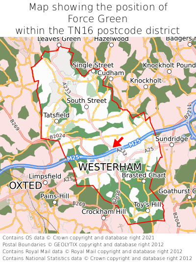 Map showing location of Force Green within TN16