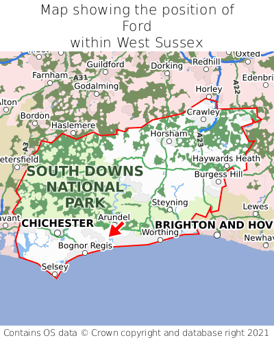 Map showing location of Ford within West Sussex