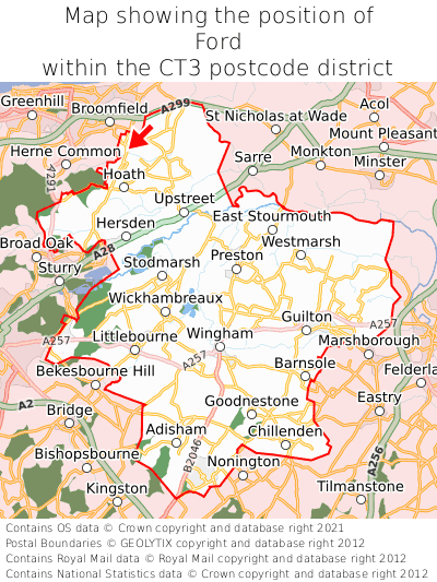 Map showing location of Ford within CT3