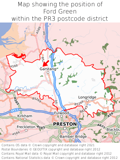 Map showing location of Ford Green within PR3