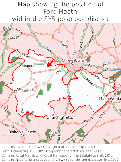Map showing location of Ford Heath within SY5