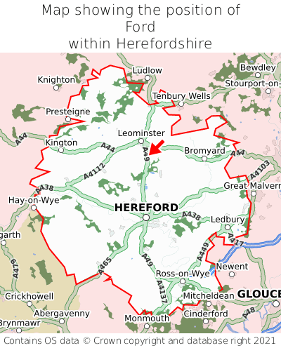 Map showing location of Ford within Herefordshire