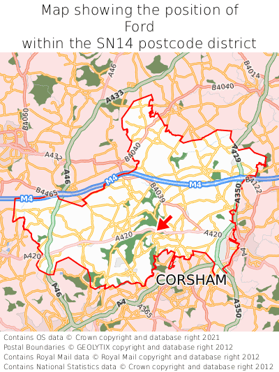 Map showing location of Ford within SN14