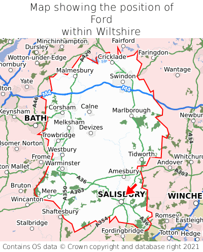 Map showing location of Ford within Wiltshire