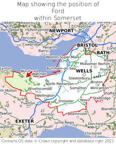 Map showing location of Ford within Somerset