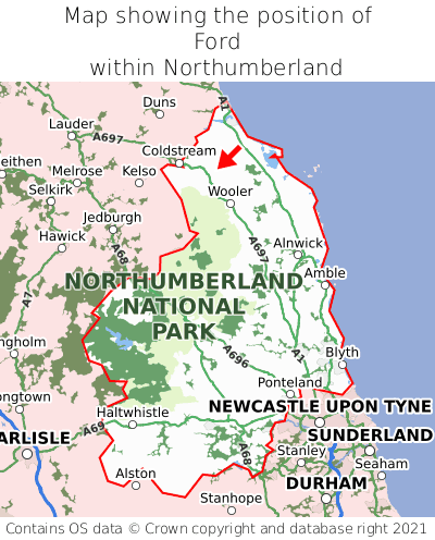 Map showing location of Ford within Northumberland