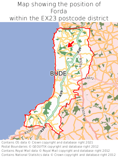 Map showing location of Forda within EX23