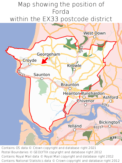 Map showing location of Forda within EX33
