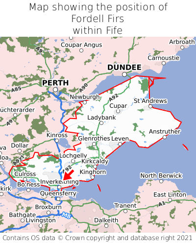 Map showing location of Fordell Firs within Fife
