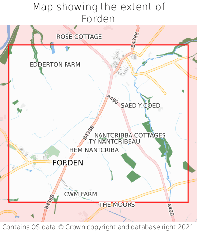 Map showing extent of Forden as bounding box