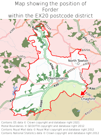 Map showing location of Forder within EX20