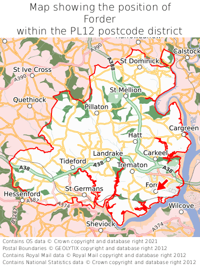 Map showing location of Forder within PL12