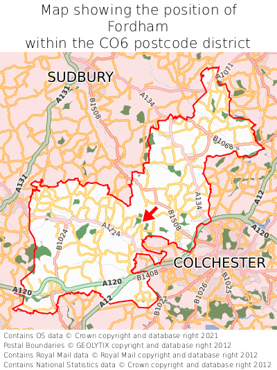 Map showing location of Fordham within CO6