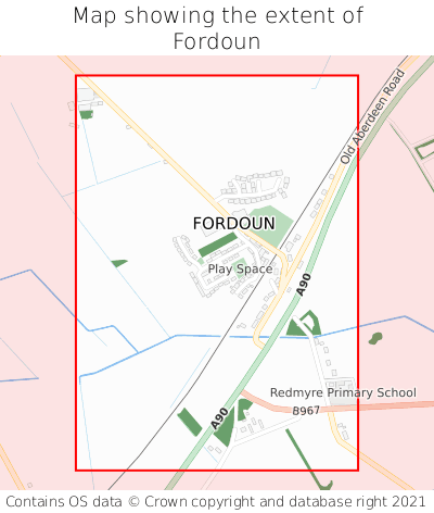 Map showing extent of Fordoun as bounding box