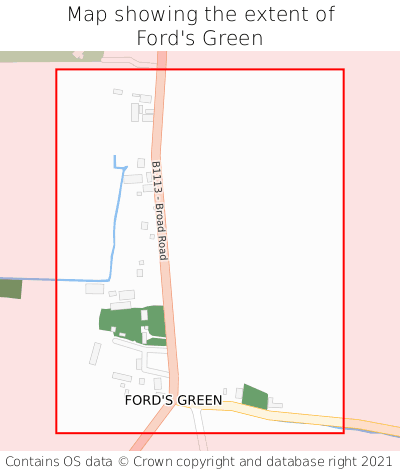 Map showing extent of Ford's Green as bounding box