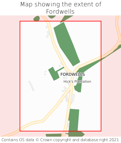 Map showing extent of Fordwells as bounding box