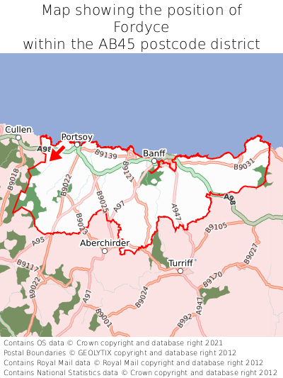 Map showing location of Fordyce within AB45